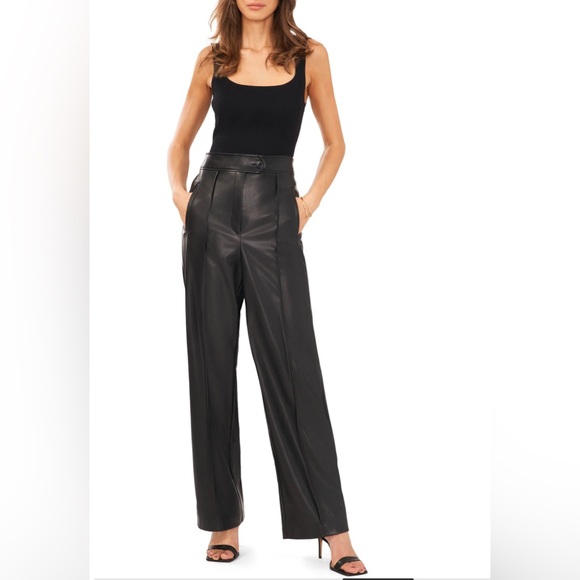 HALOGEN Faux Leather Wide Leg Pants in Rich Black - Picture 1 of 9